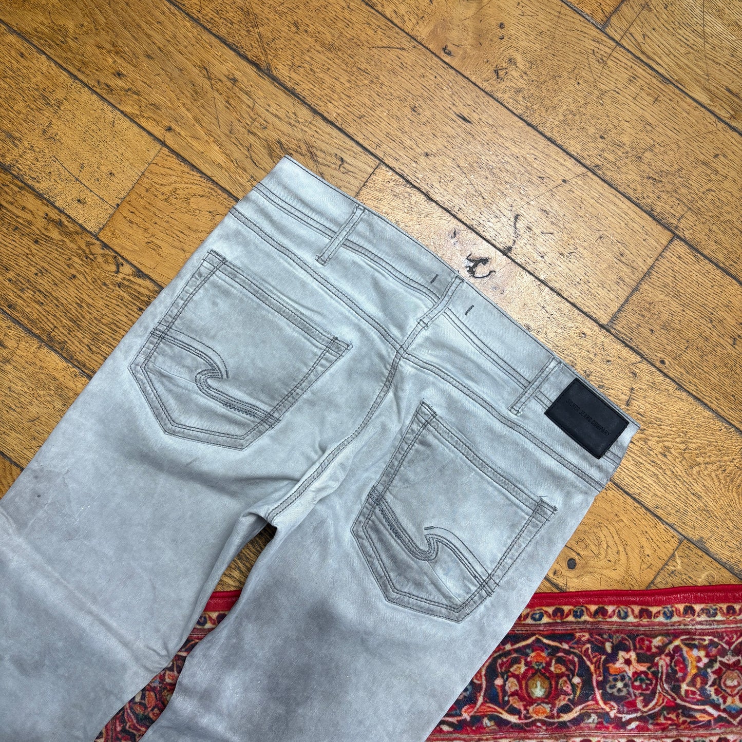 Vintage Embroidered Grey Hip Hop Straight Jeans - 38