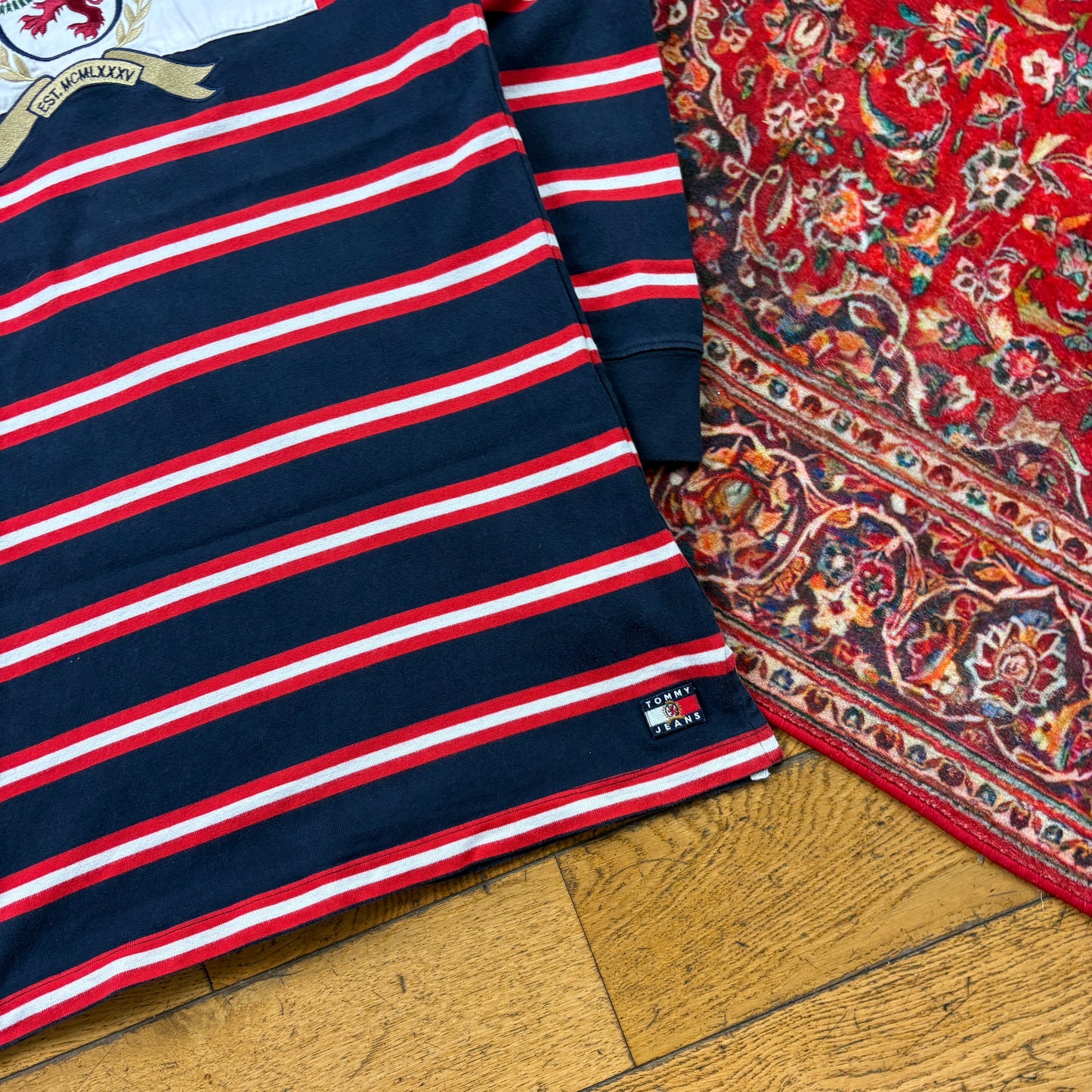 Vintage Tommy Hilfiger Stripe Red Rugby Polo Shirt - XS