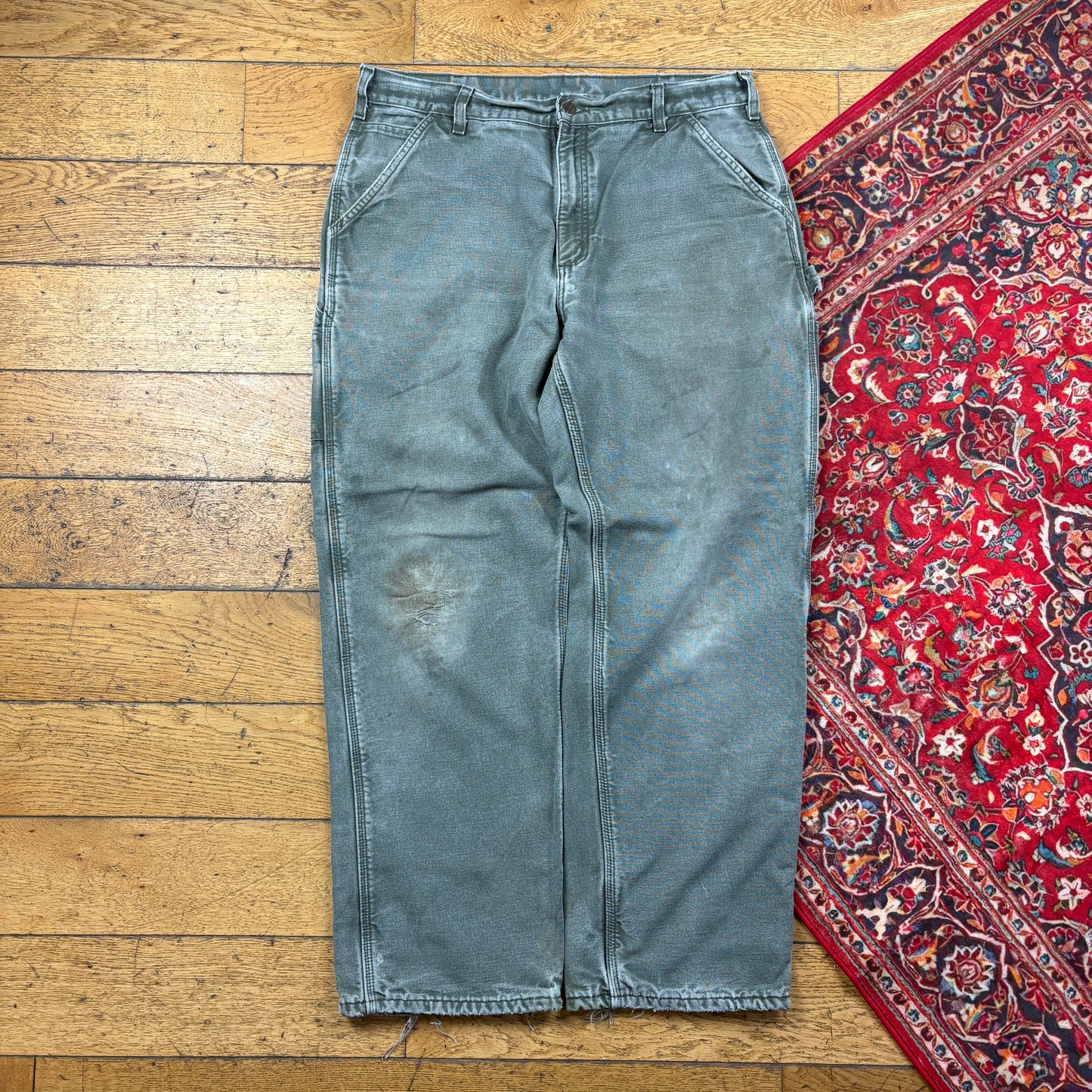 Vintage Carhartt Green Workwear Carpenter Baggy Trousers - 36