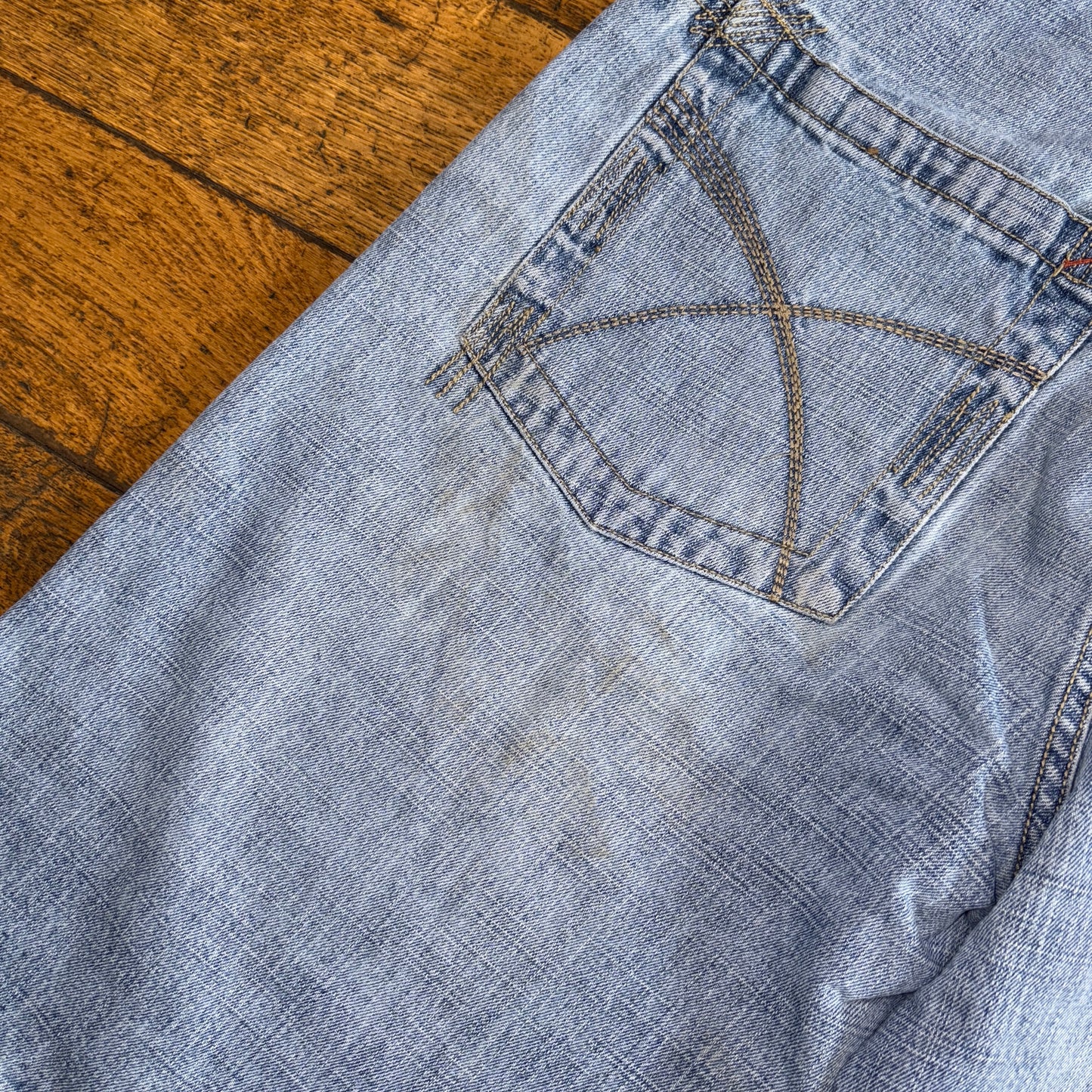 Vintage Raider Jeans Blue Embroidered Y2K Hip Hop Baggy Jeans Shorts Jorts - 36
