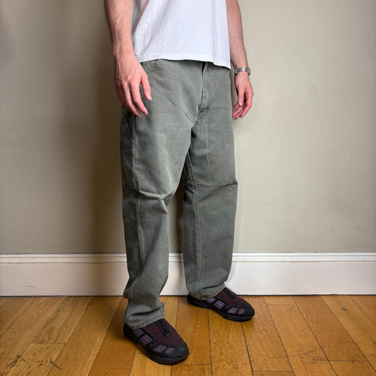 Vintage Dickies Green Khaki Workwear Carpenter Baggy Trousers - 36S