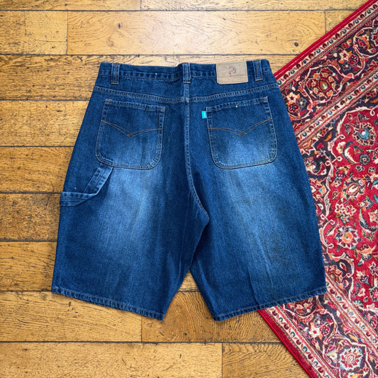Vintage Embroidered Hip Hop Baggy Blue Shorts Jorts - 38