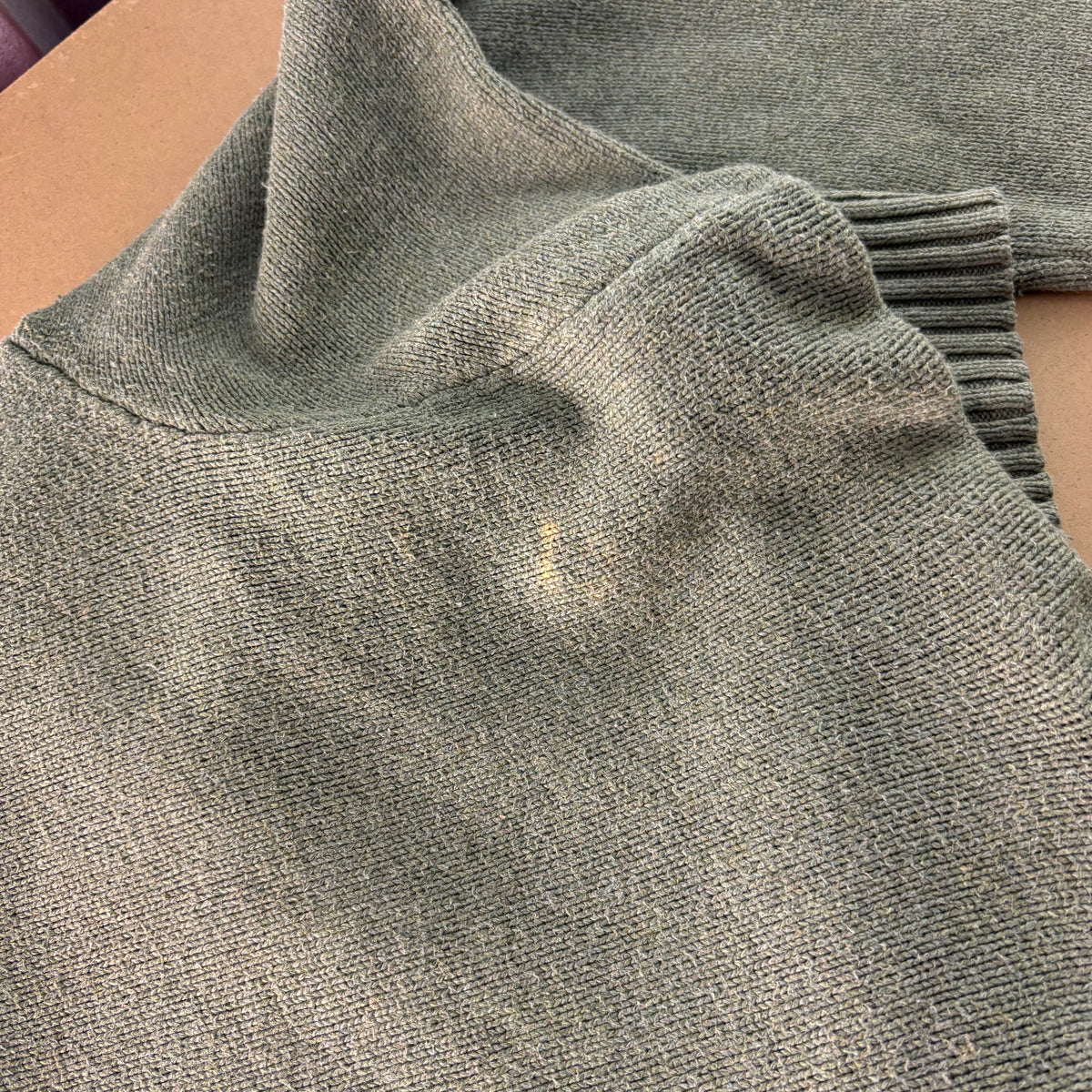 Vintage Ralph Lauren Green Quarter Zip Chunky Knit Jumper - L