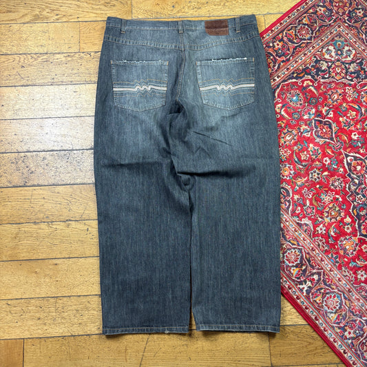 Vintage Mecca Grey Embroidered Y2K Hip Hop Baggy Jeans - 44