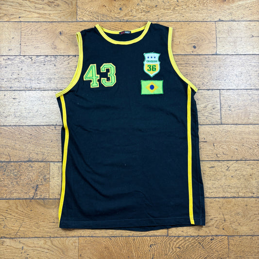 Vintage Brazil Embroidered Black Vest Graphic T-Shirt - S