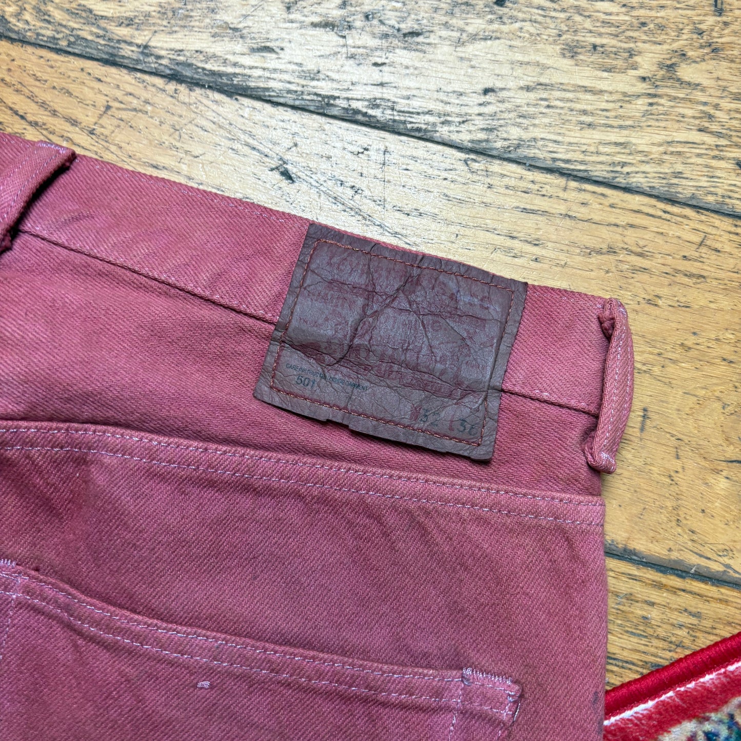 Vintage Levis 501 Straight Burgundy Pink Denim Jeans - 30S