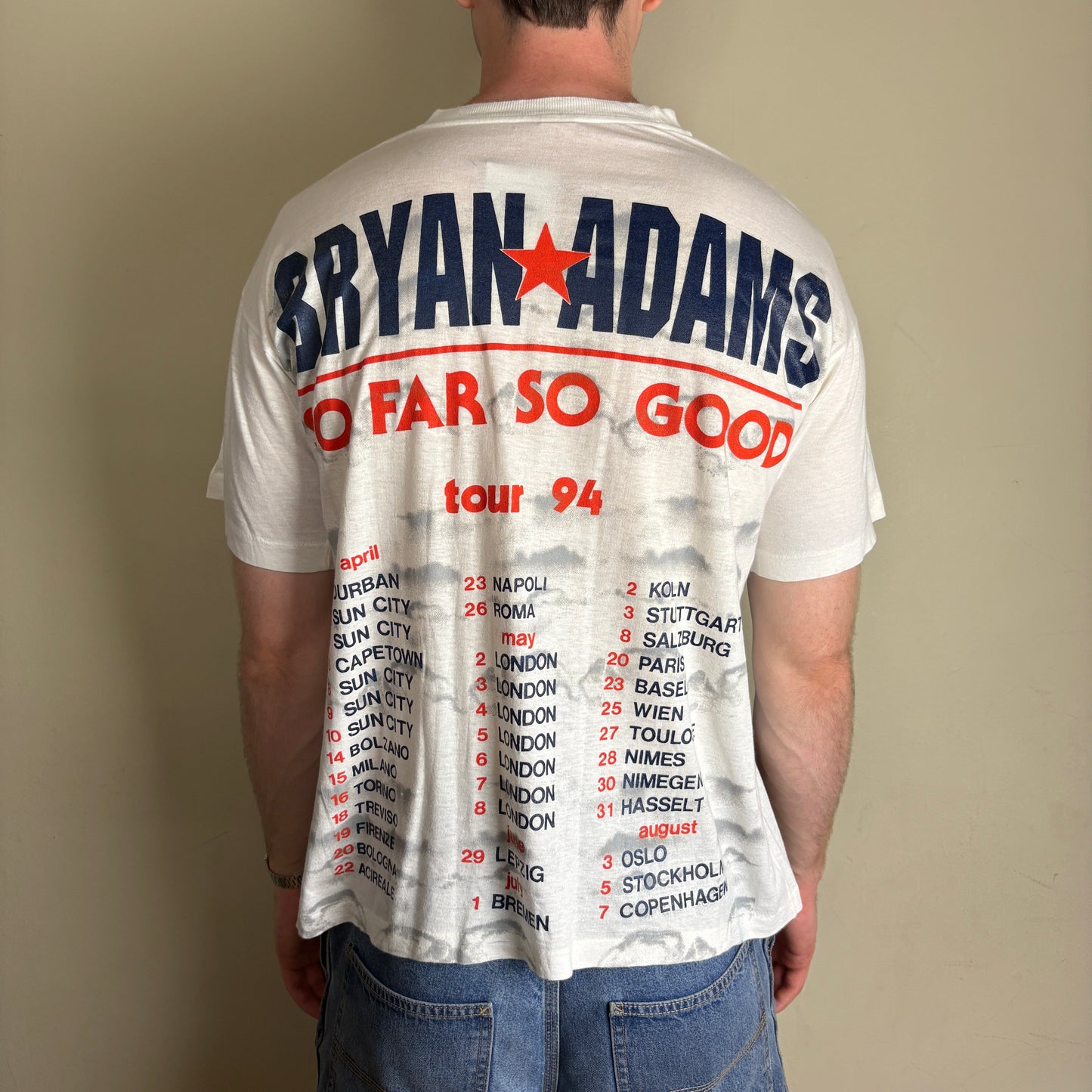 Vintage 1994 Bryan Adams Tour Band Tee White Single Stitch Graphic T-Shirt - L