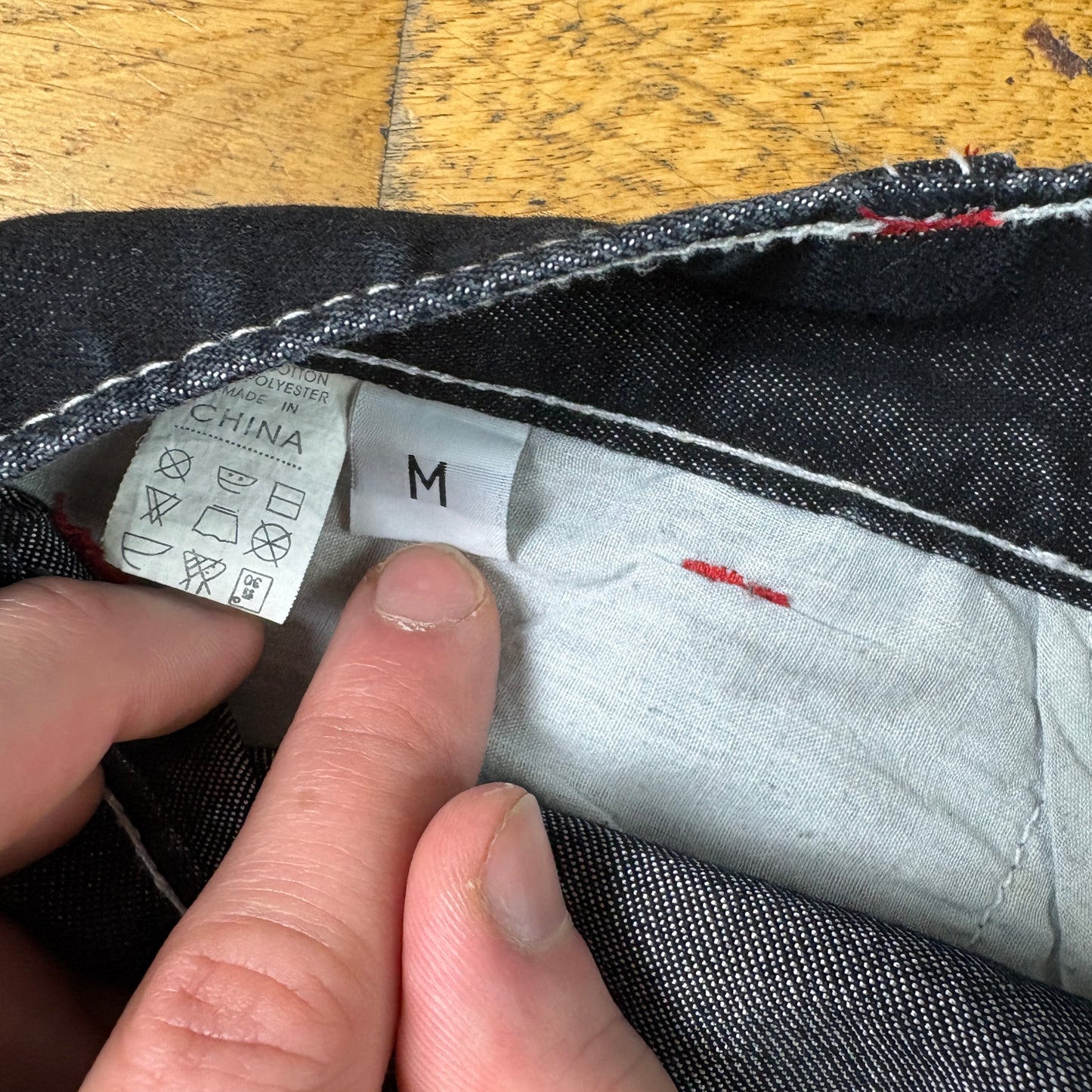 Vintage Black Contrast Stitch Embroidered Y2K Hip Hop Jeans - 28