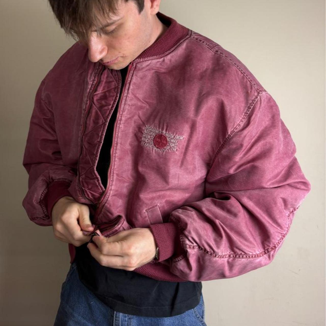 Vintage Pink Burgundy Embroidered Bomber Jacket - XL