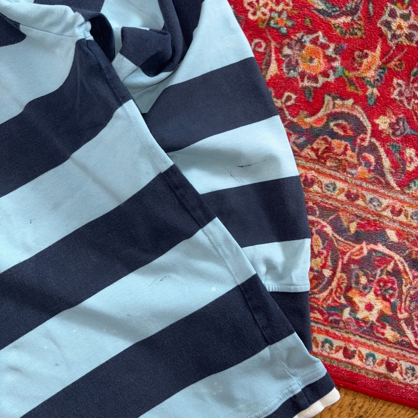 Vintage Adidas Blue Stripe Rugby Polo Shirt - M