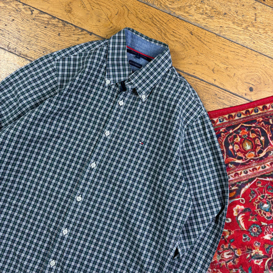 Vintage Tommy Hilfiger Green Check Embroidered Shirt - S