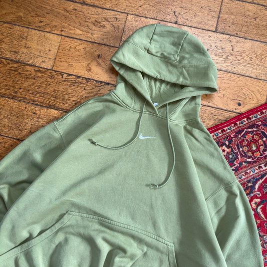 Vintage Nike Centre Swoosh Green Hoodie Embroidered Sweatshirt - 2XL