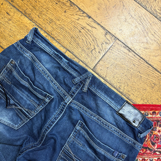 Vintage Blue Double Knee Denim Shorts - 36