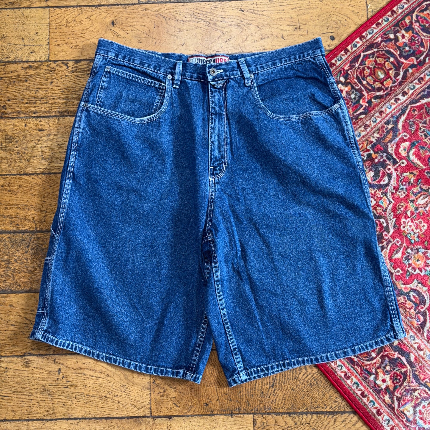 Vintage Mecca Blue Y2K Hip Hop Baggy Jeans Shorts Jorts - 38
