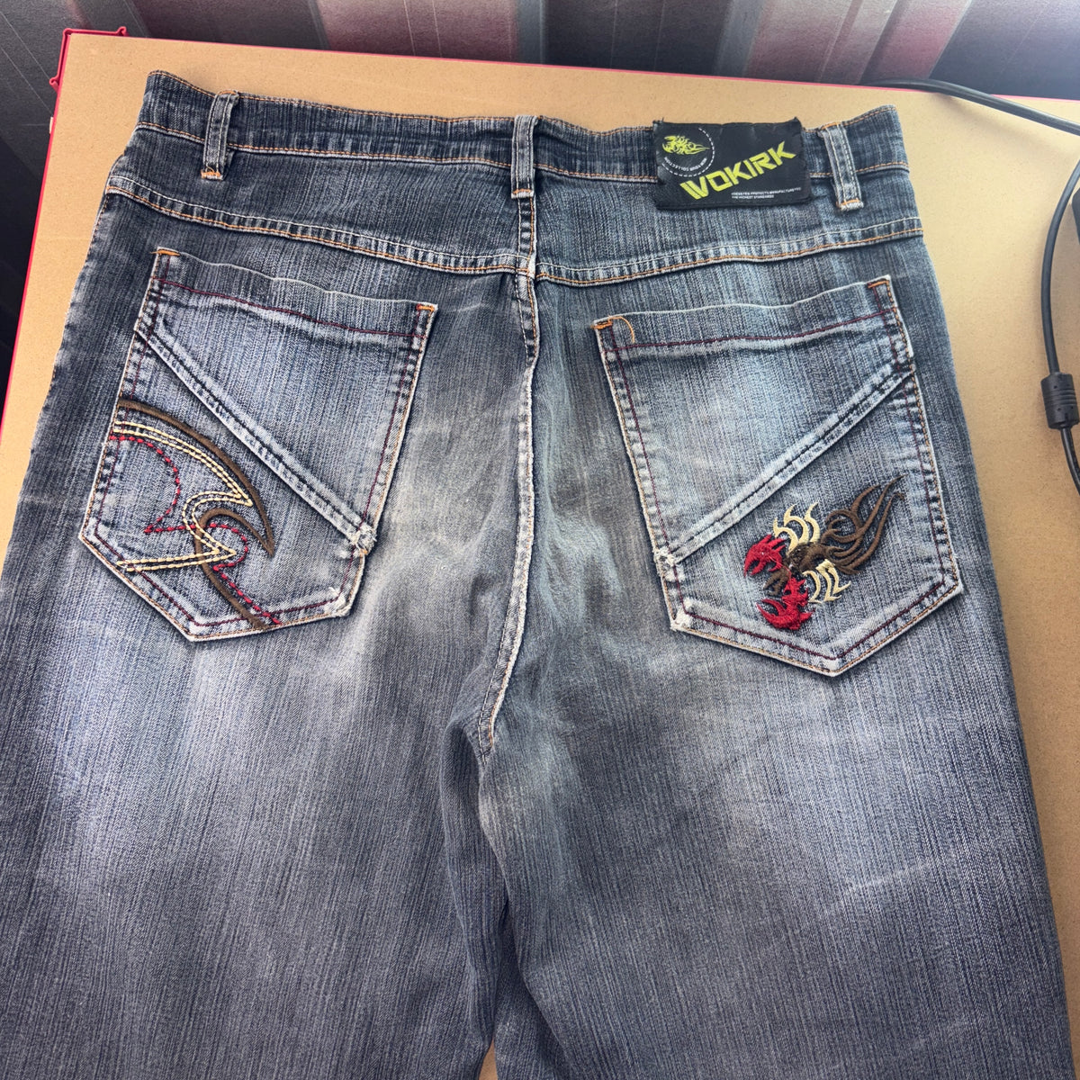 Embroidered Blue Scorpion Japanese Denim Hip Hop Y2K Baggy Jeans - 32S