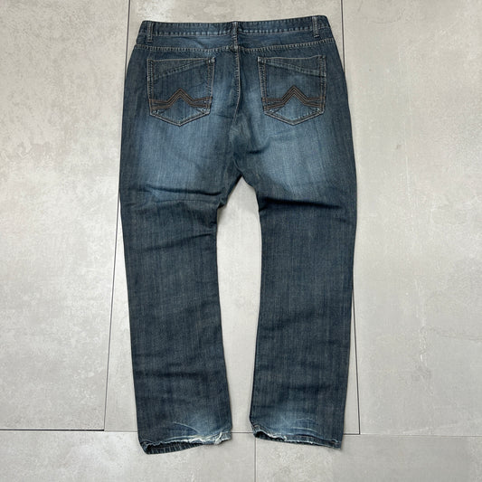 Vintage Embroidered Hip Hop Straight Blue Jeans - 42