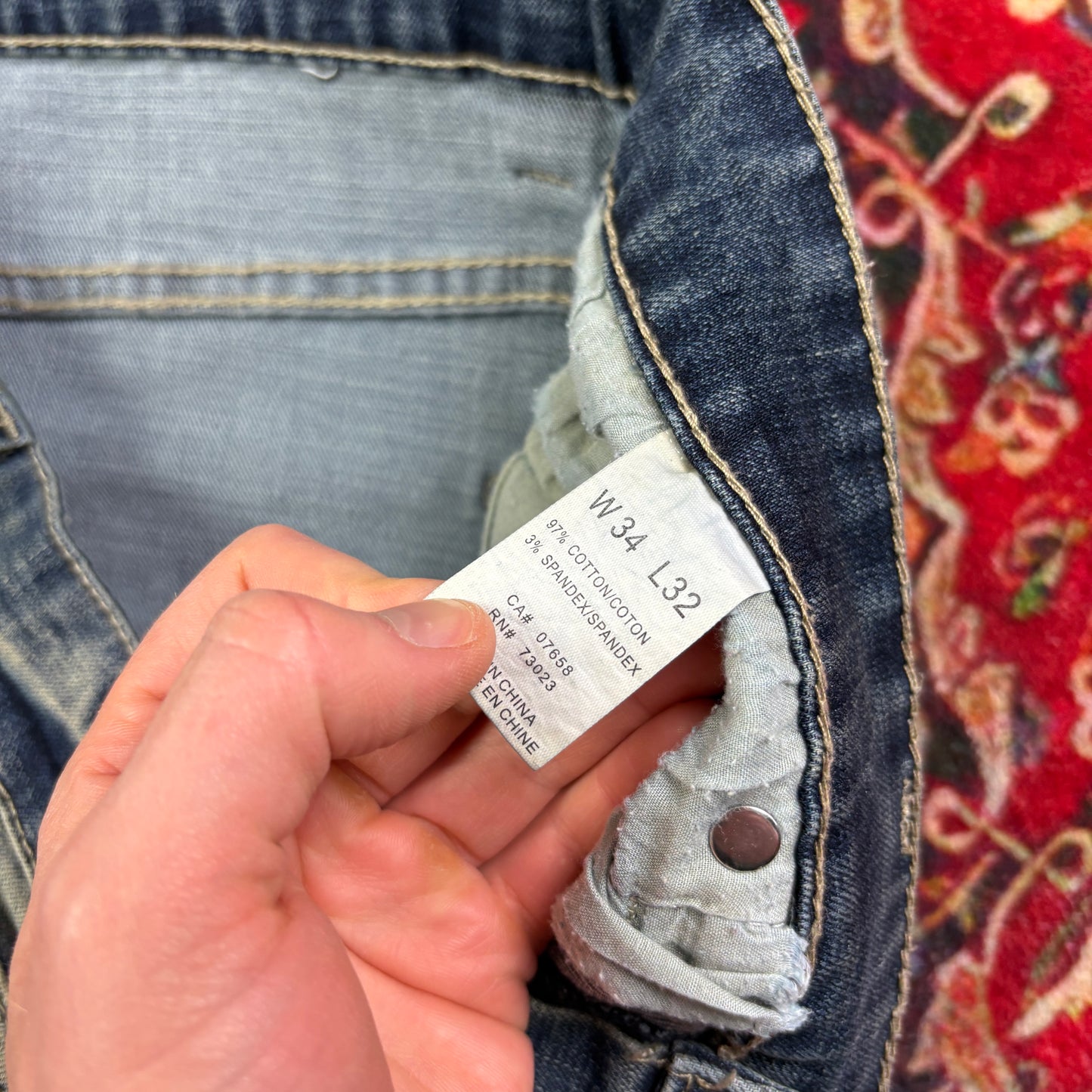 Vintage Tiger Blue Embroidered Y2K Hip Hop Slim Jeans - 34