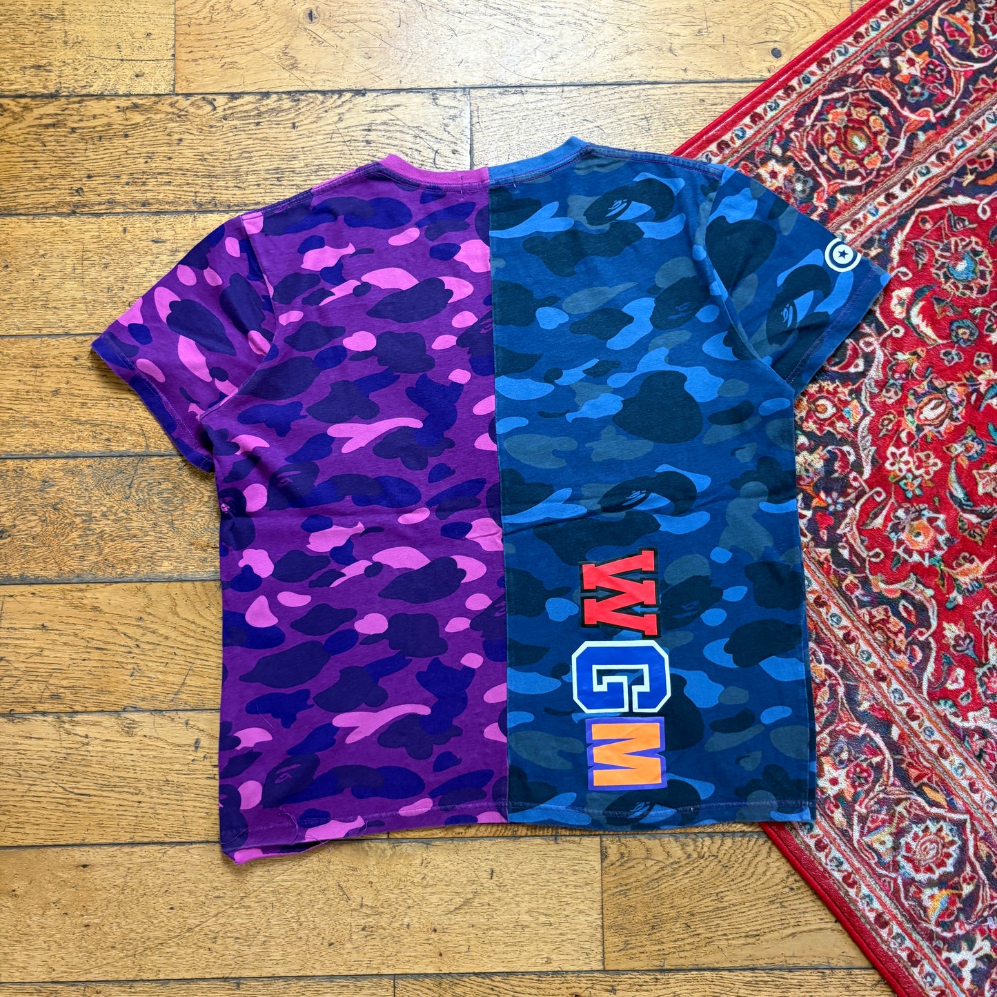 Vintage Bape Bathing Ape Purple Blue Camo Shark Graphic T-Shirt - L