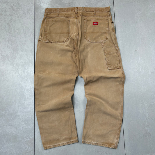 Vintage Dickies Workwear Carpenter Baggy Brown Trousers - 38