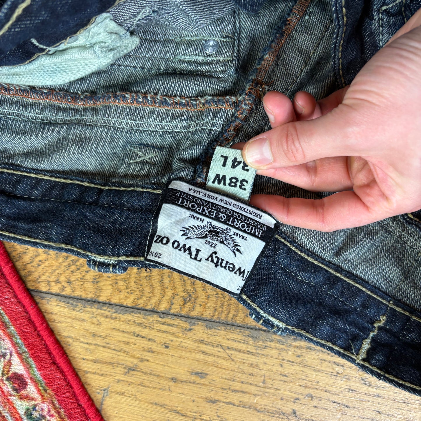 Vintage Blue Embroidered Y2K Hip Hop Straight Jeans - 40