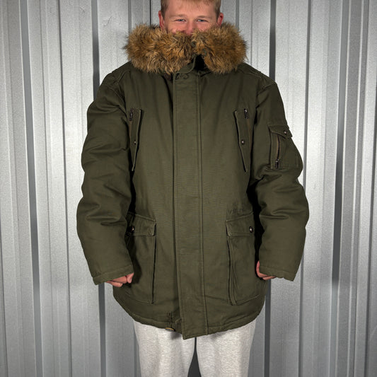 Ecko Unltd Green Down Filled Fur Hood Parka Hip Hop Jacket - L