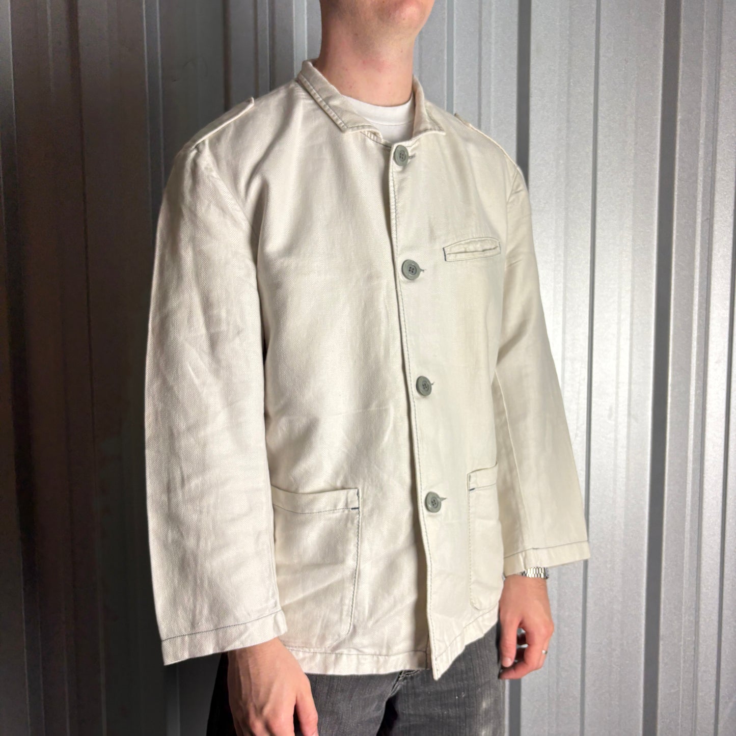 Vintage Armani Jeans White Chore Jacket - XL