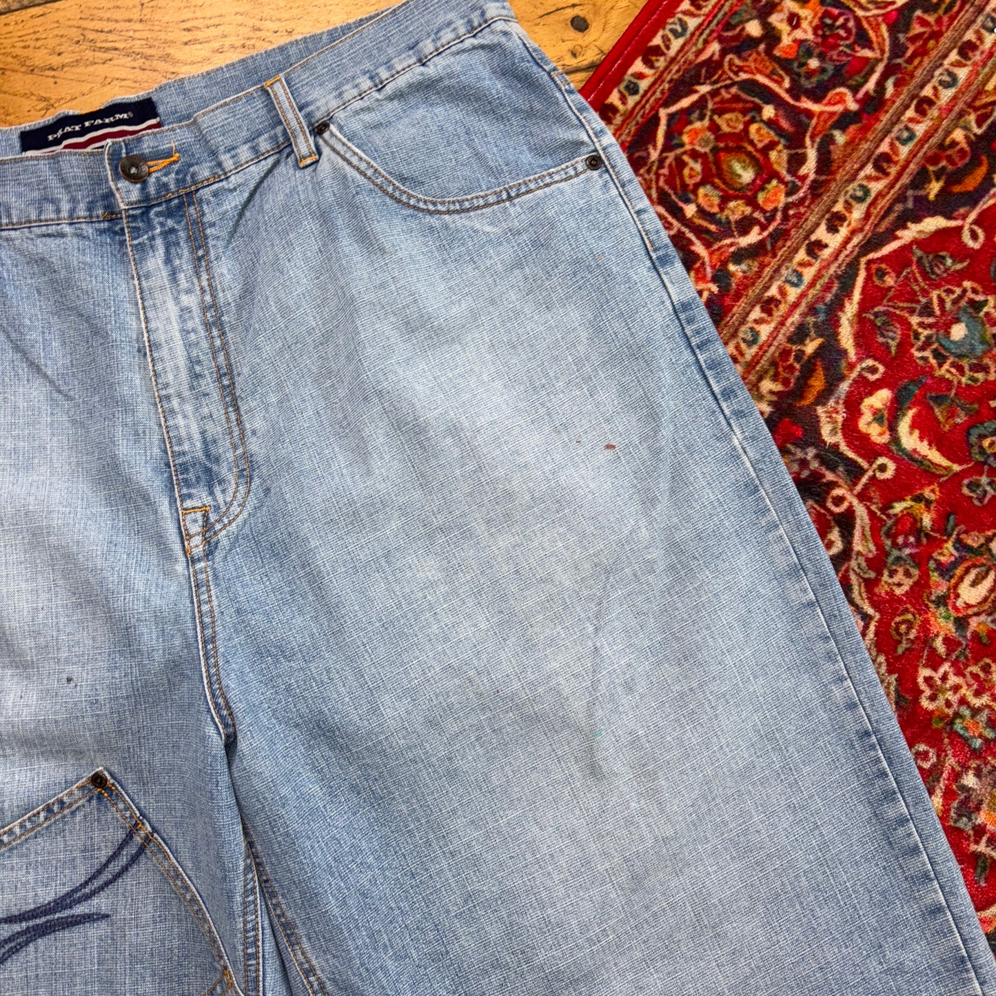 Vintage Phat Farm Embroidered Hip Hop Blue Baggy Shorts Jorts - 40