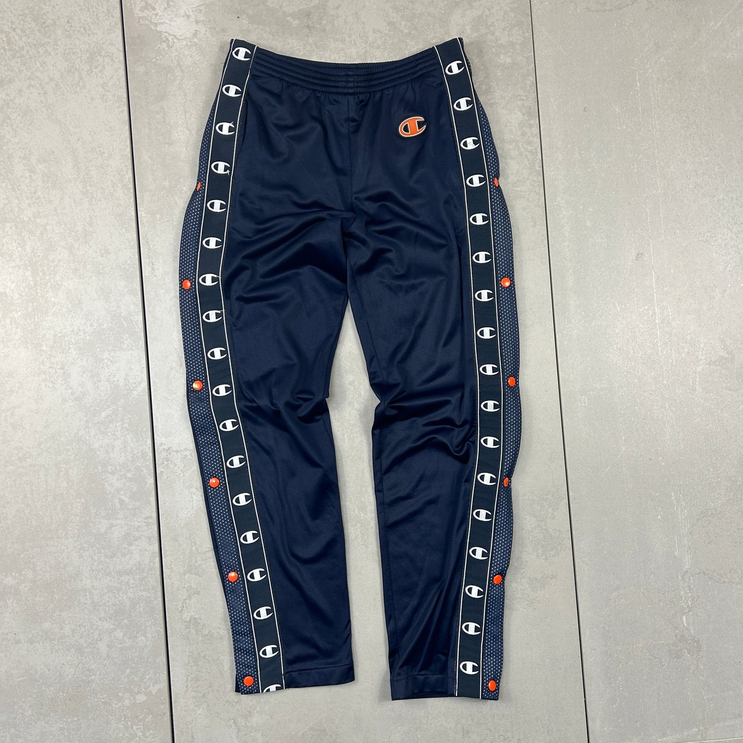 Vintage Champion Slim Navy Popper Tracksuit Track Pants Bottoms - M