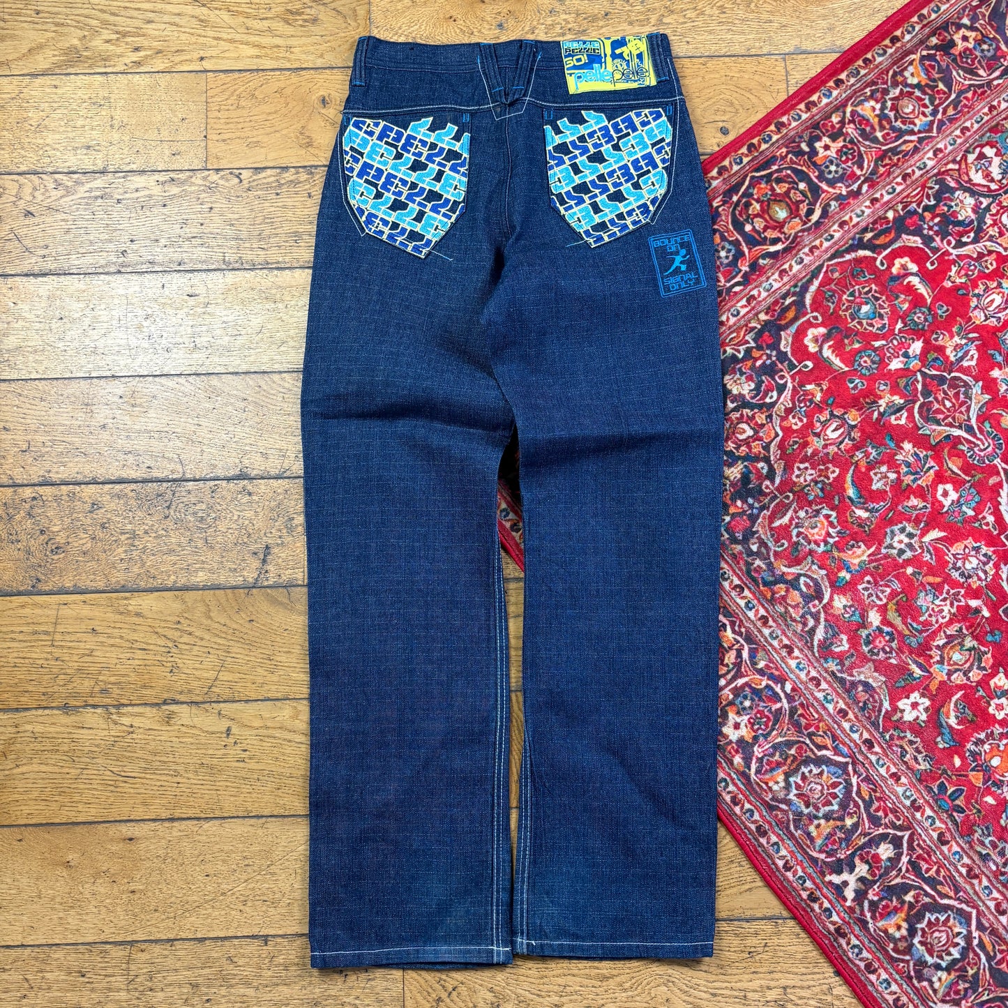 Vintage Pelle Pelle Blue Embroidered Y2K Hip Hop Straight Jeans - 30