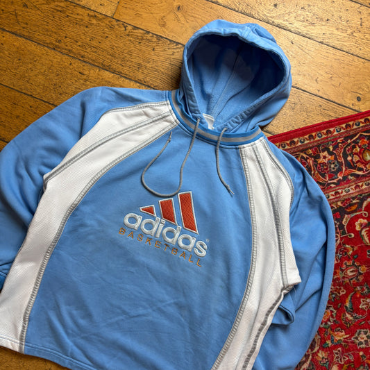 Vintage 90s Adidas Basketball Blue Embroidered Hoodie Sweatshirt - L