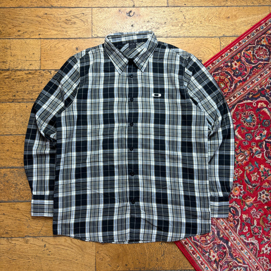 Vintage Oakley Embroidered Black Grey Check Shirt - L