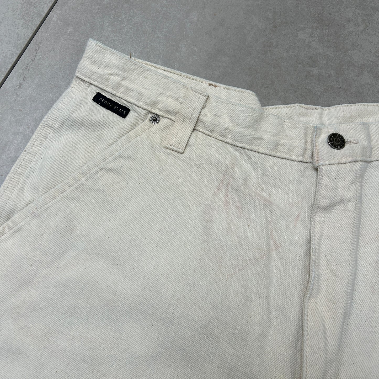 Vintage Perry Ellis Cream Hip Hop Baggy Shorts Jorts - 38