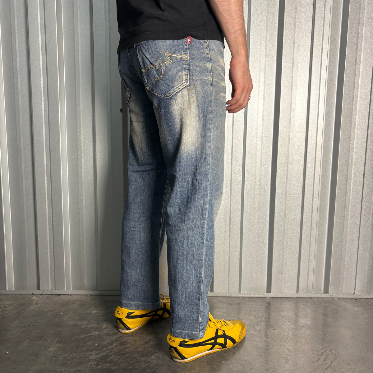 Ice Point Embroidered Blue Japanese Denim Hip Hop Y2K Baggy Jeans - 34S
