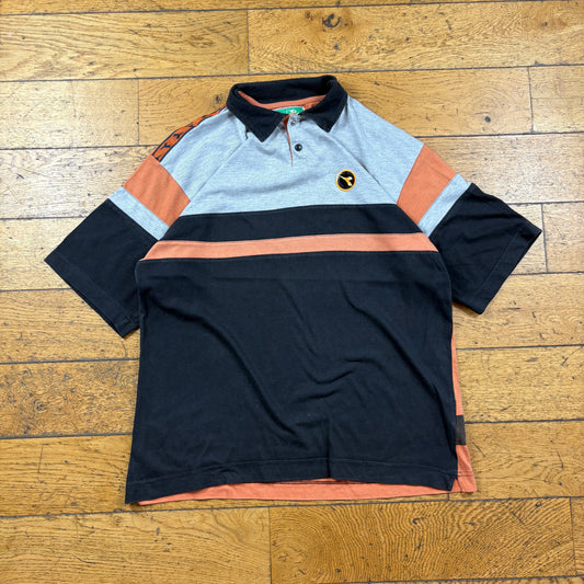 Vintage Diadora Black Orange Stripe Polo T-Shirt - M