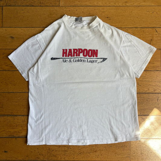 Vintage 90s Harpoon Beer Single Stitch White Graphic T-Shirt - L/XL