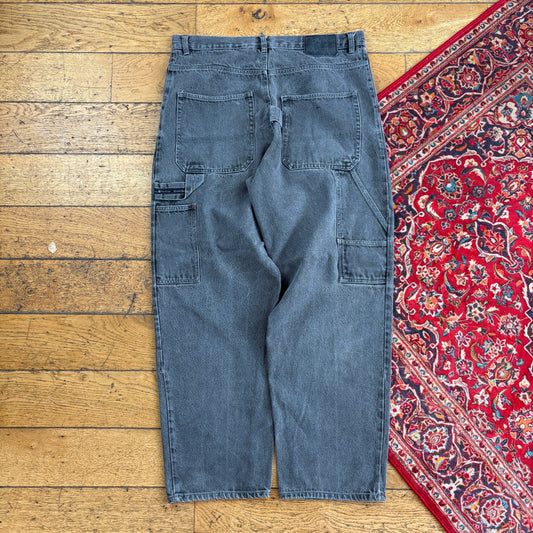 Vintage Grey Carpenter Embroidered Y2K Hip Hop Baggy Jeans - 36