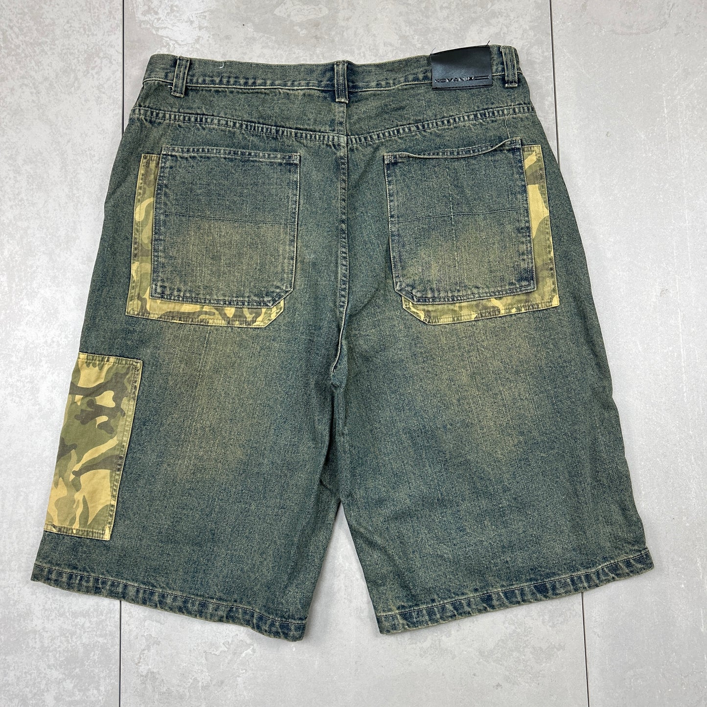 Vintage Camo Embroidered Hip Hop Baggy Shorts Blue Jorts - 42