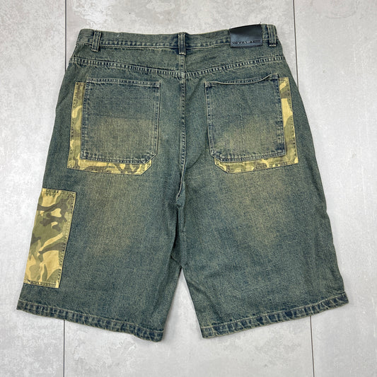 Vintage Camo Embroidered Hip Hop Baggy Shorts Blue Jorts - 42
