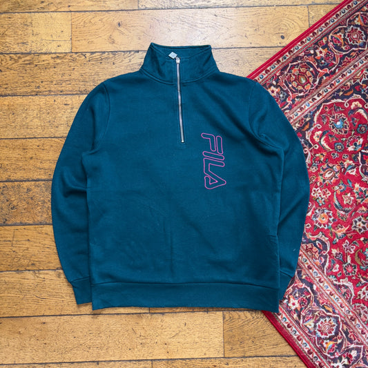 Vintage 90s Fila Green Quarter Zip Embroidered Sweatshirt - S