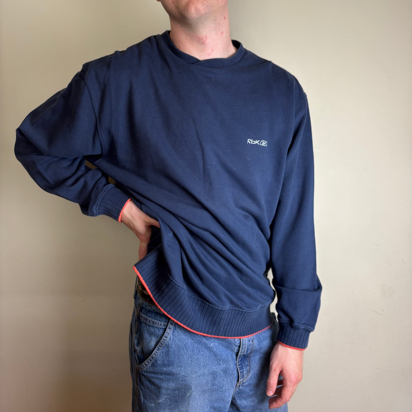 Vintage Reebok Navy Blue Embroidered Sweatshirt - XL