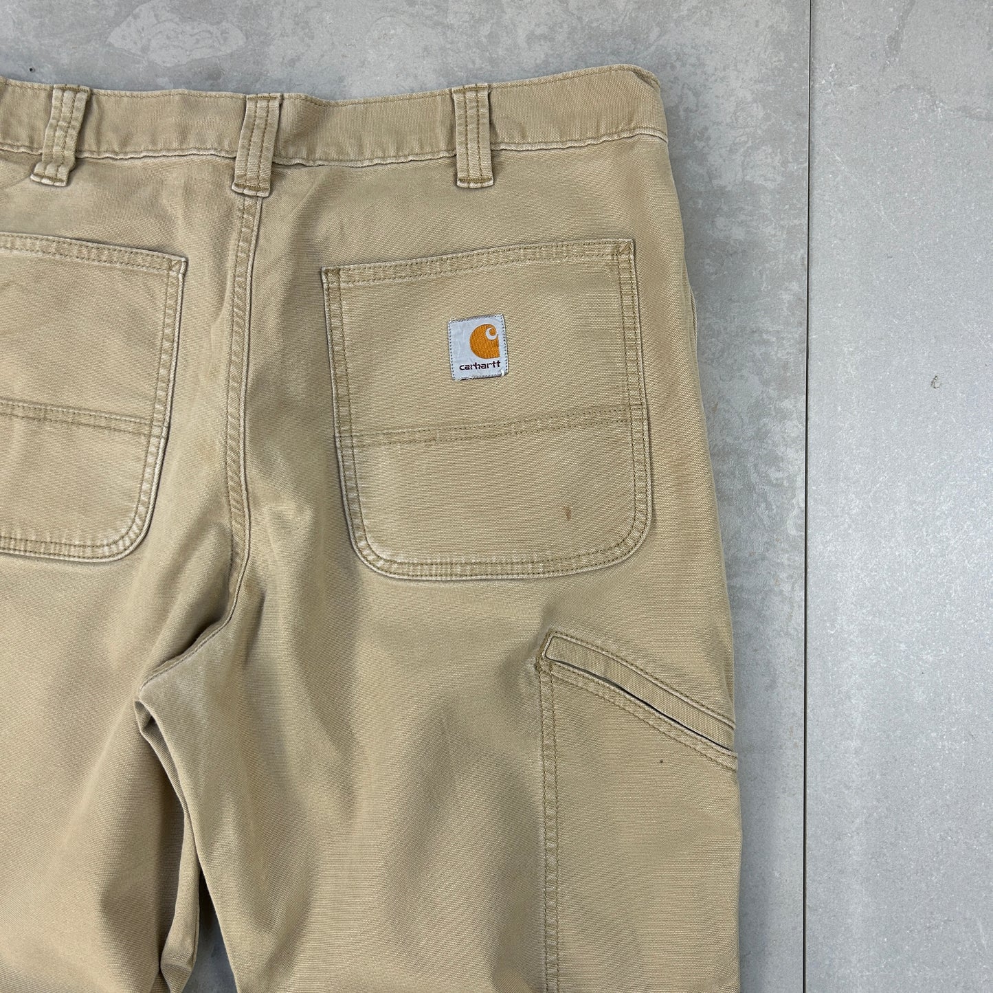 Vintage Carhartt Workwear Carpenter Cream Brown Baggy Trousers - 34