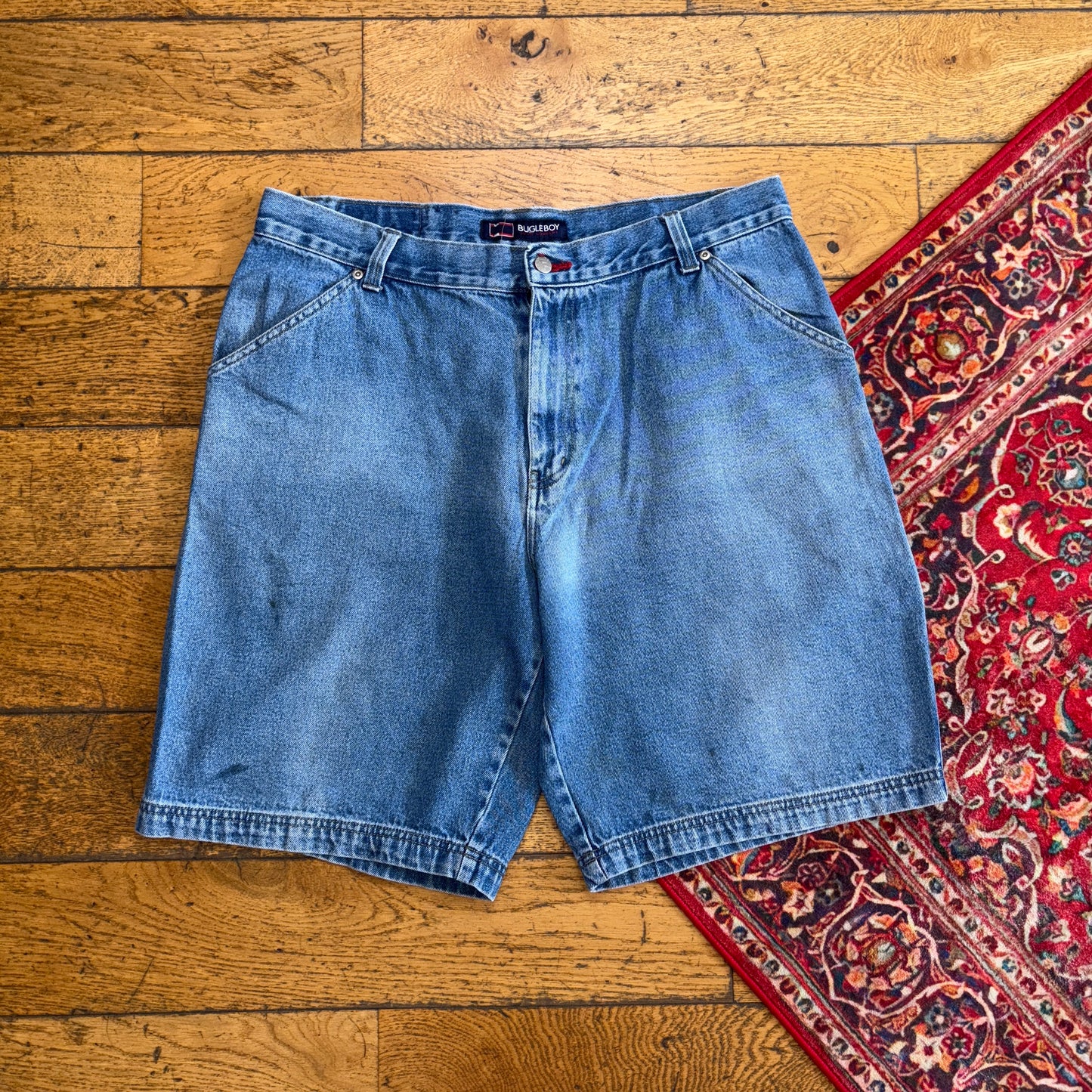 Vintage Bugle Boy Embroidered Hip Hop Baggy Blue Shorts Jorts - 38