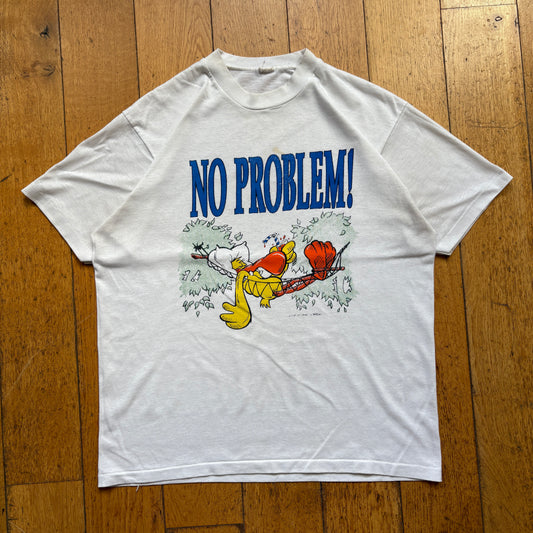 Vintage 1995 No Problem Single Stitch White Graphic T-Shirt - S/M