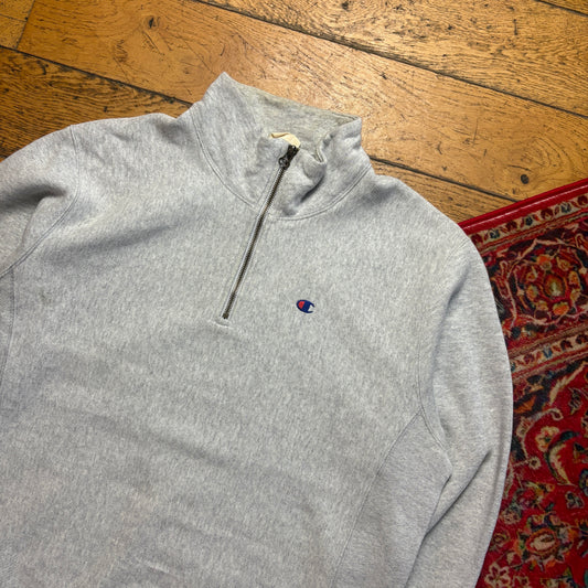Vintage Champion Grey Quarter Zip Embroidered Sweatshirt - M
