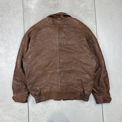 Vintage Aviator Pilot Flight Style Brown Genuine Leather Bomber Jacket - M