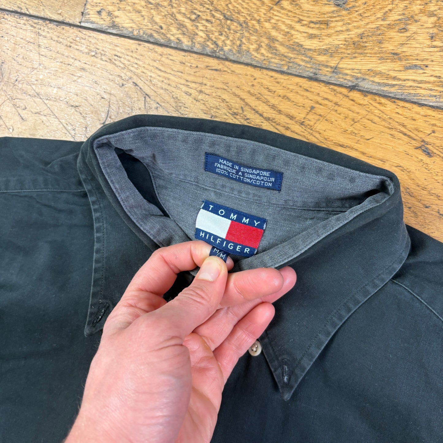 Vintage Tommy Hilfiger Black Crest Embroidered Shirt - XL