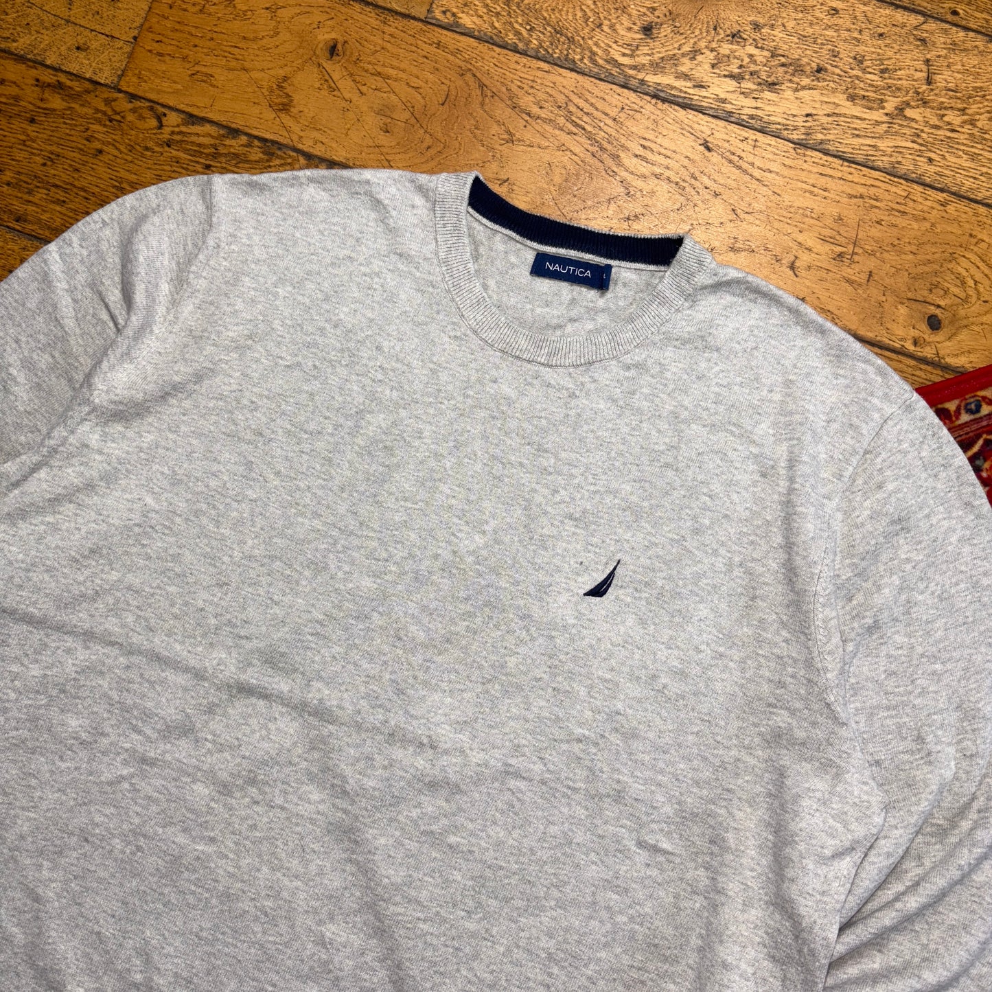 Vintage Nautica Grey Embroidered Knit Jumper - 2XL