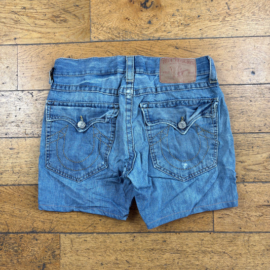 Vintage True Religion Blue Mini Embroidered Y2K Shorts Jorts - Size 14
