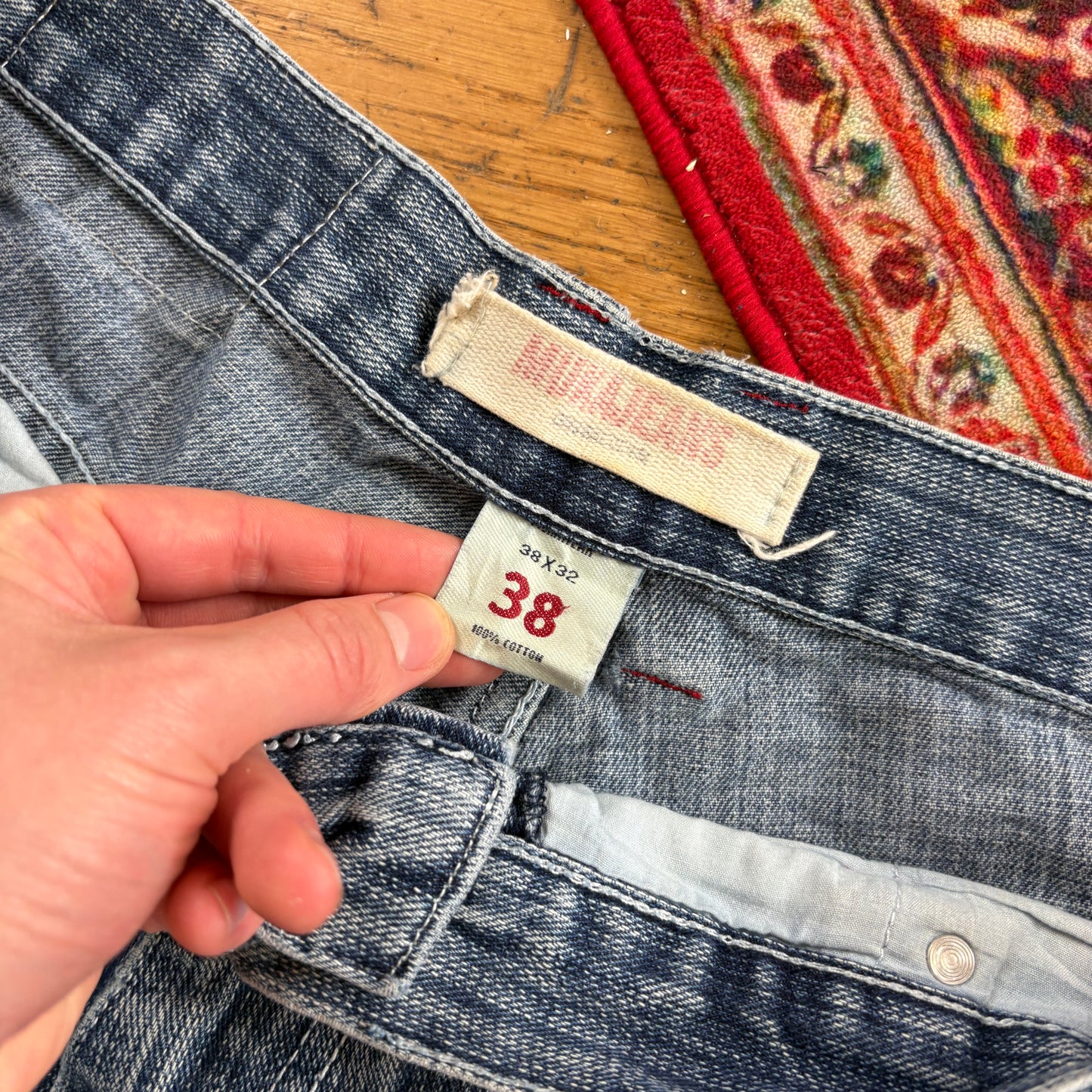 Vintage Muka Blue Pinstripe Embroidered Y2K Hip Hop Baggy Jeans - 38