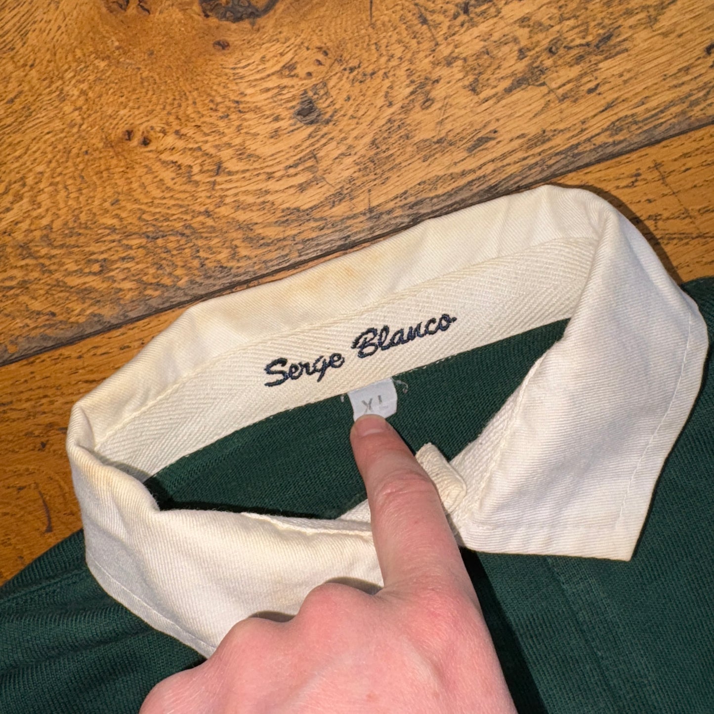 Vintage Green Grey Embroidered Rugby Polo Shirt - S